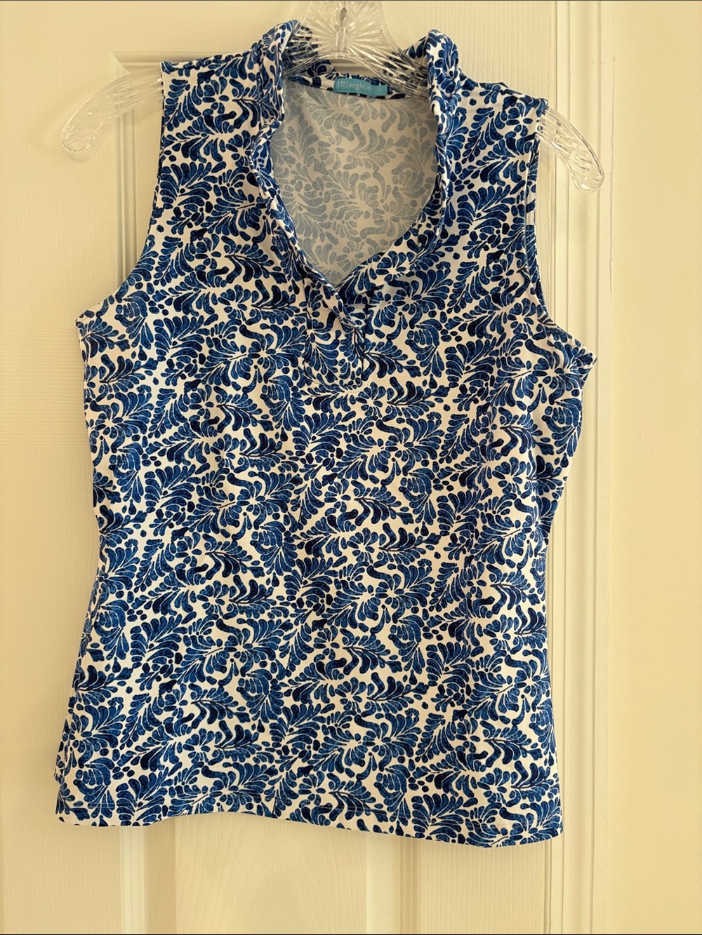 Sleeveless Collared Floral Print Top - Blue & White by J McLaughlin